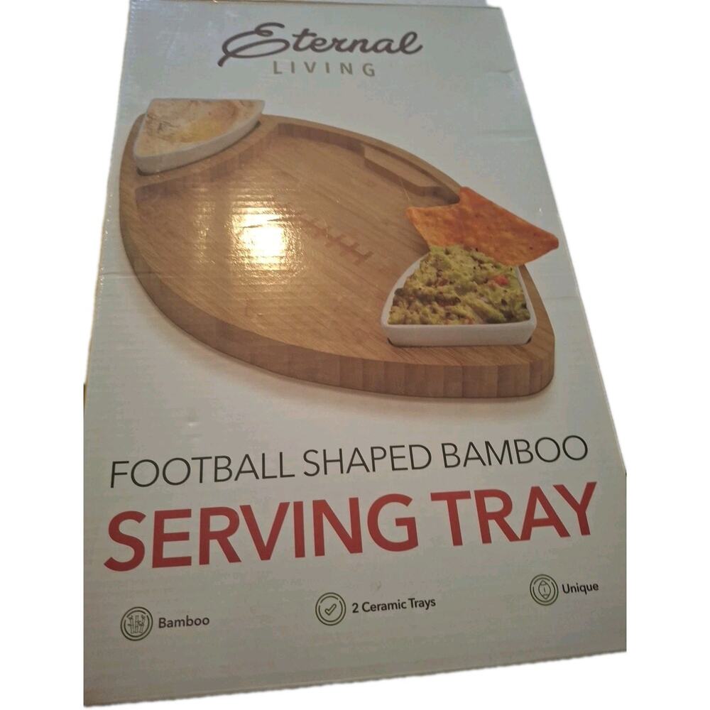 Eternal Living Football Shaped Bamboo Serving Tray 15-3/4" Superbowl Party Chips